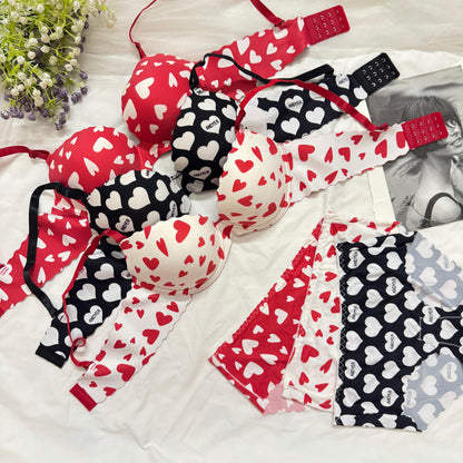 Heart Print Soft Bra Set