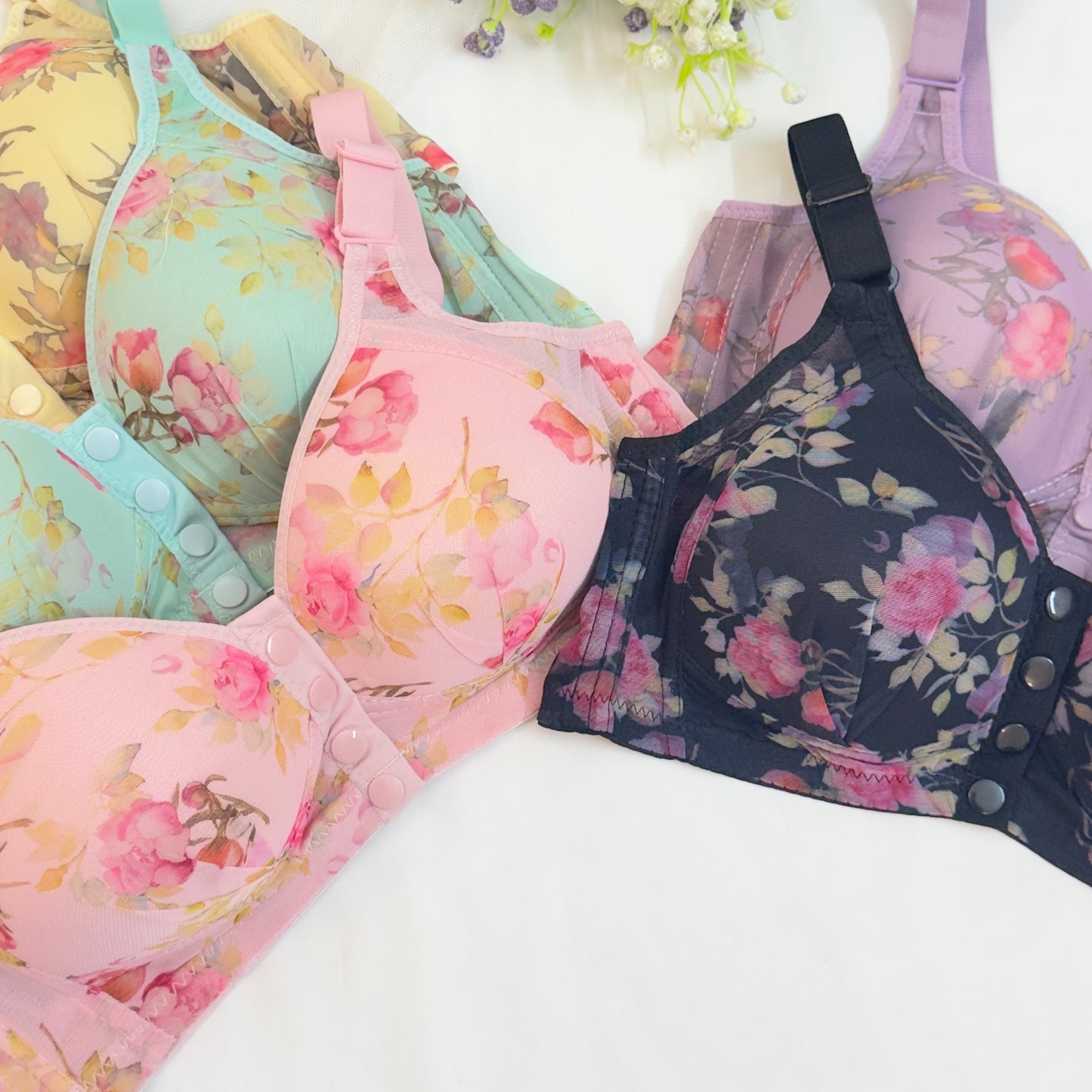 Vibrant Floral Print Front Open Bra