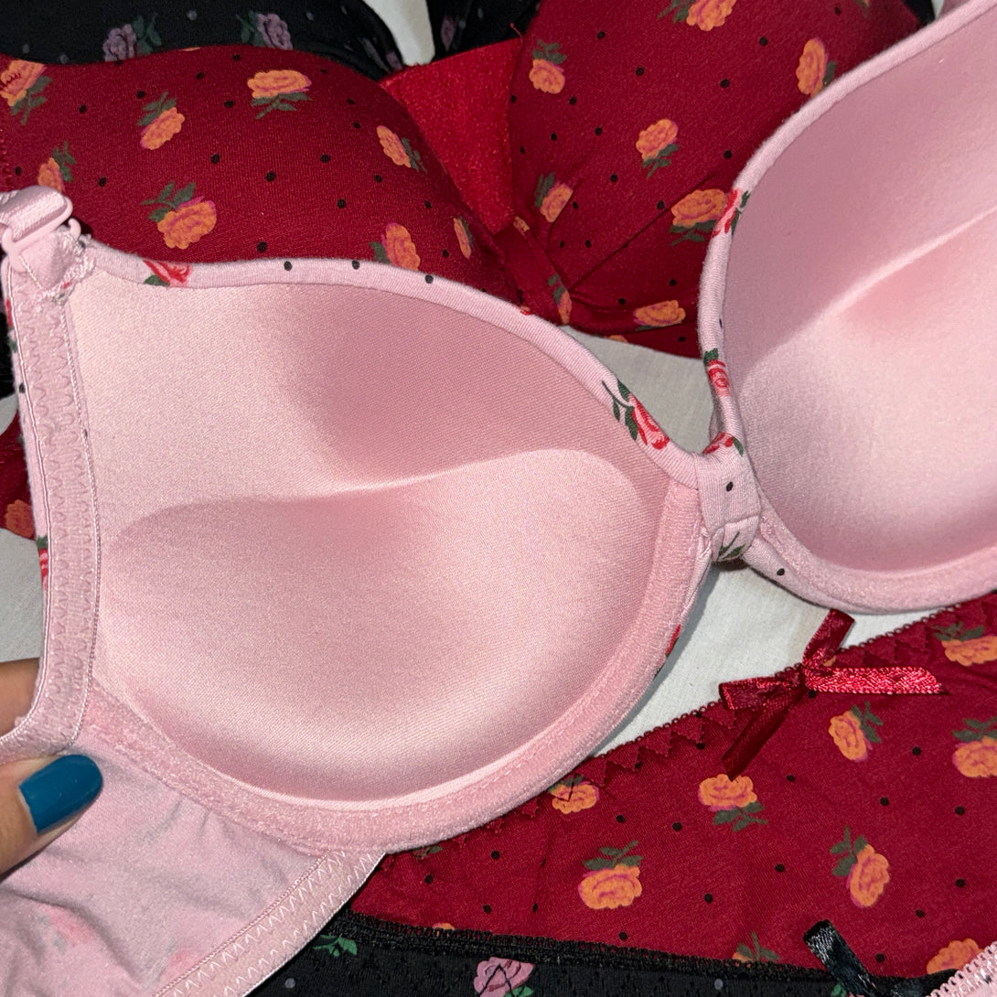 Flower Printed Padded Bra Set(Imported) – Lamaisah pink