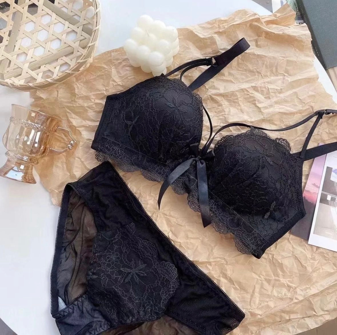 Lacy Bow Bra Set