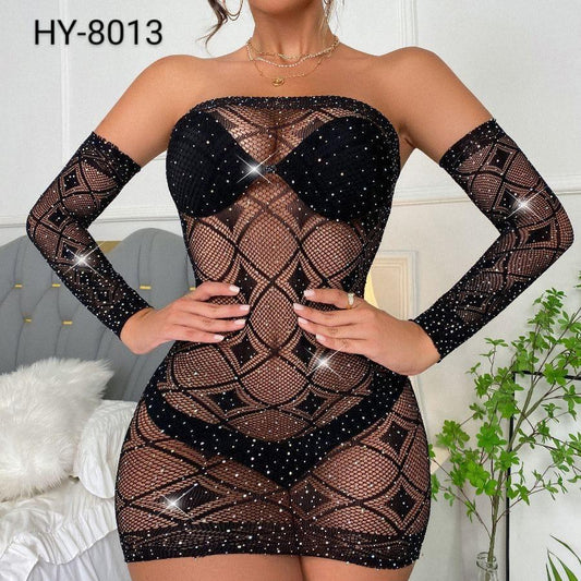 Sparkle Fish Net Half body stocking with removable sleeves