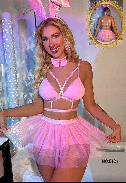 Rabbit inspired Cosplay with neck now and head band.