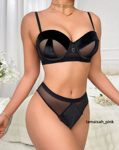 Stylish Velvet Look Bra Set