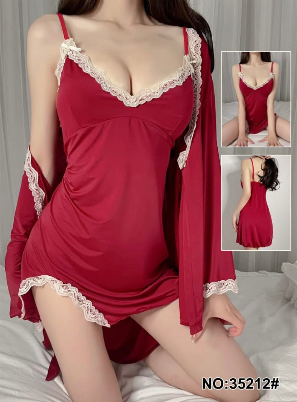 Seductive Carrot Red Two Piece Lingerie Set