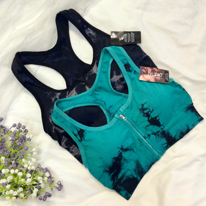 Front Zipper Tie & Dye Sports Bra