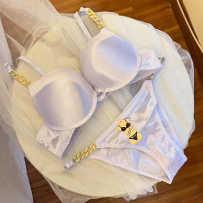 Silky Satin Shoulder Chain Bra set(Single Pad)