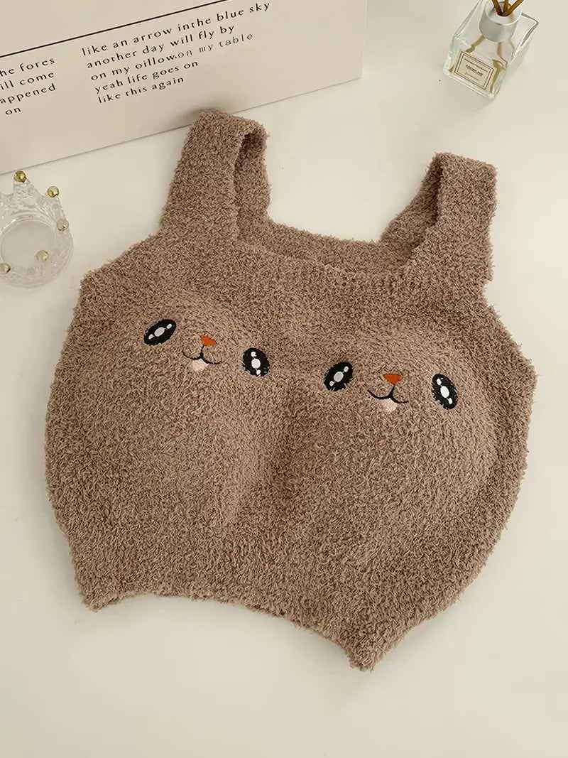Cute Rabbit Pattern Plushie Crop Top – Lamaisah pink