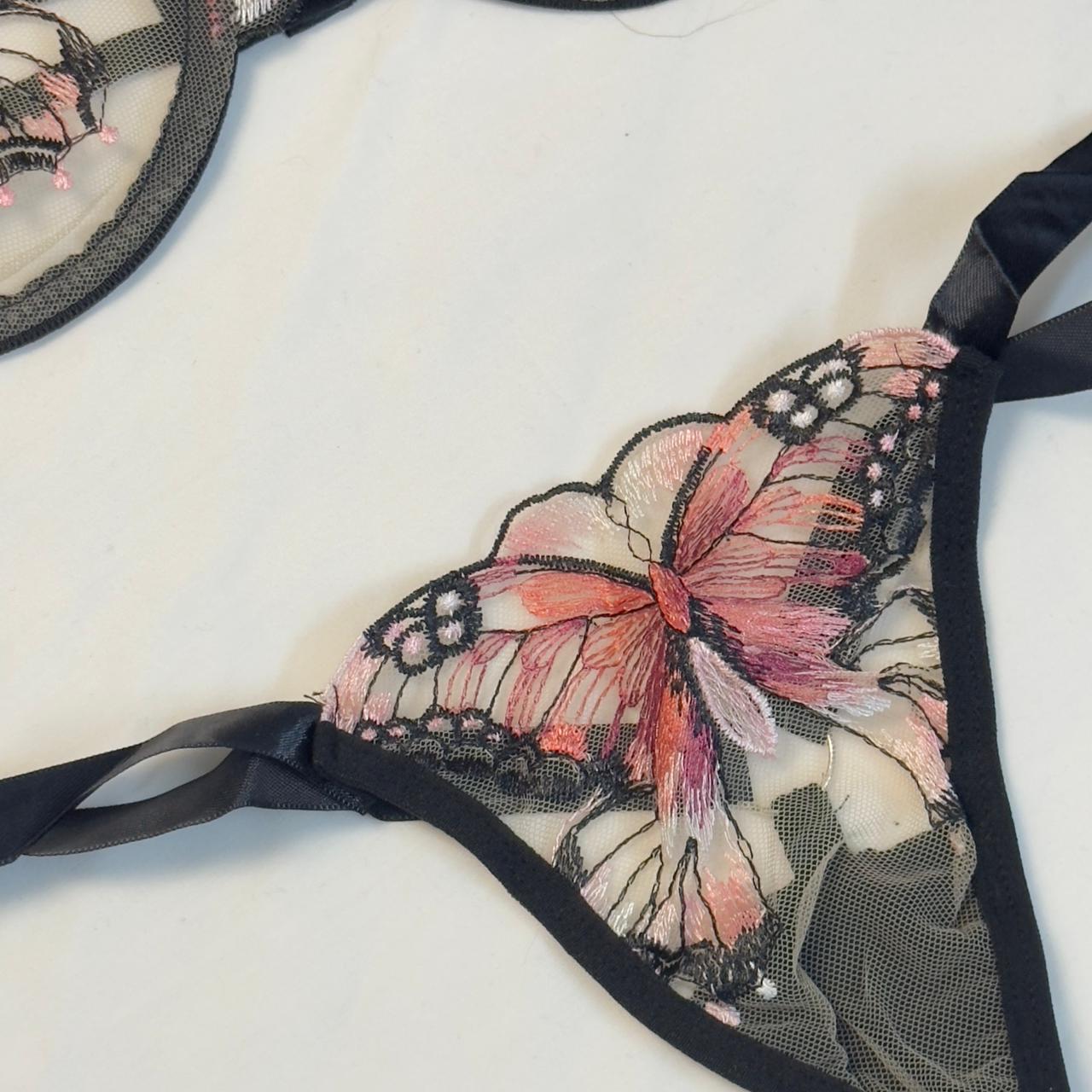 Coral Butterfly Bow Tie Net Bra Set🦩🩰🍂