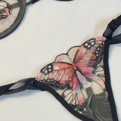 Coral Butterfly Bow Tie Net Bra Set🦩🩰🍂