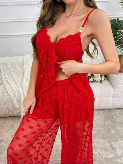 Tranparent Mesh Honeymoon Pajama Set Red