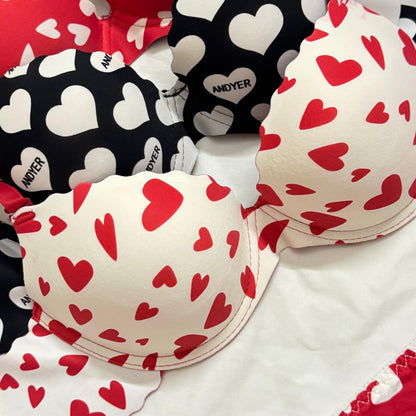 Heart Print Soft Bra Set