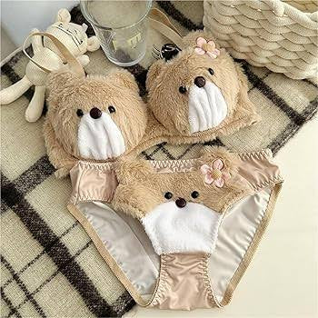 Teddy Bear Fluffy Plush Bra Set