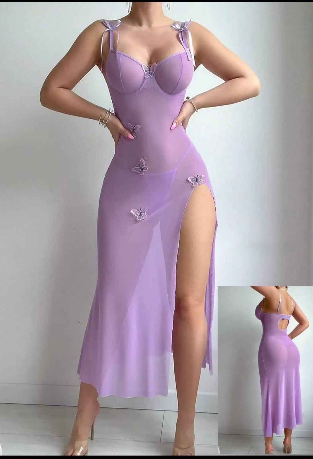 Mesh Butterfly Long Gown