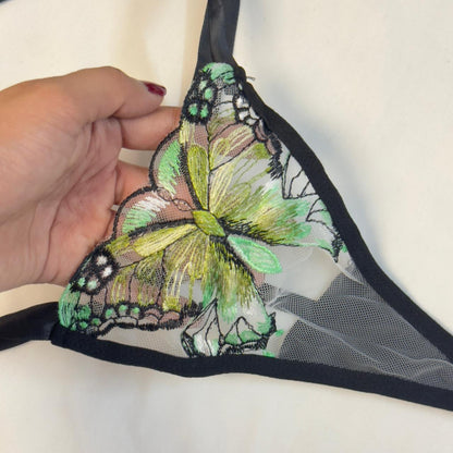 Parrot Green Butterfly Bow Tie Net Bra Set🌲👗🍃