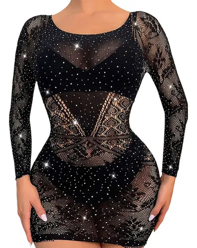 Rhinestone Net Half Body Stocking