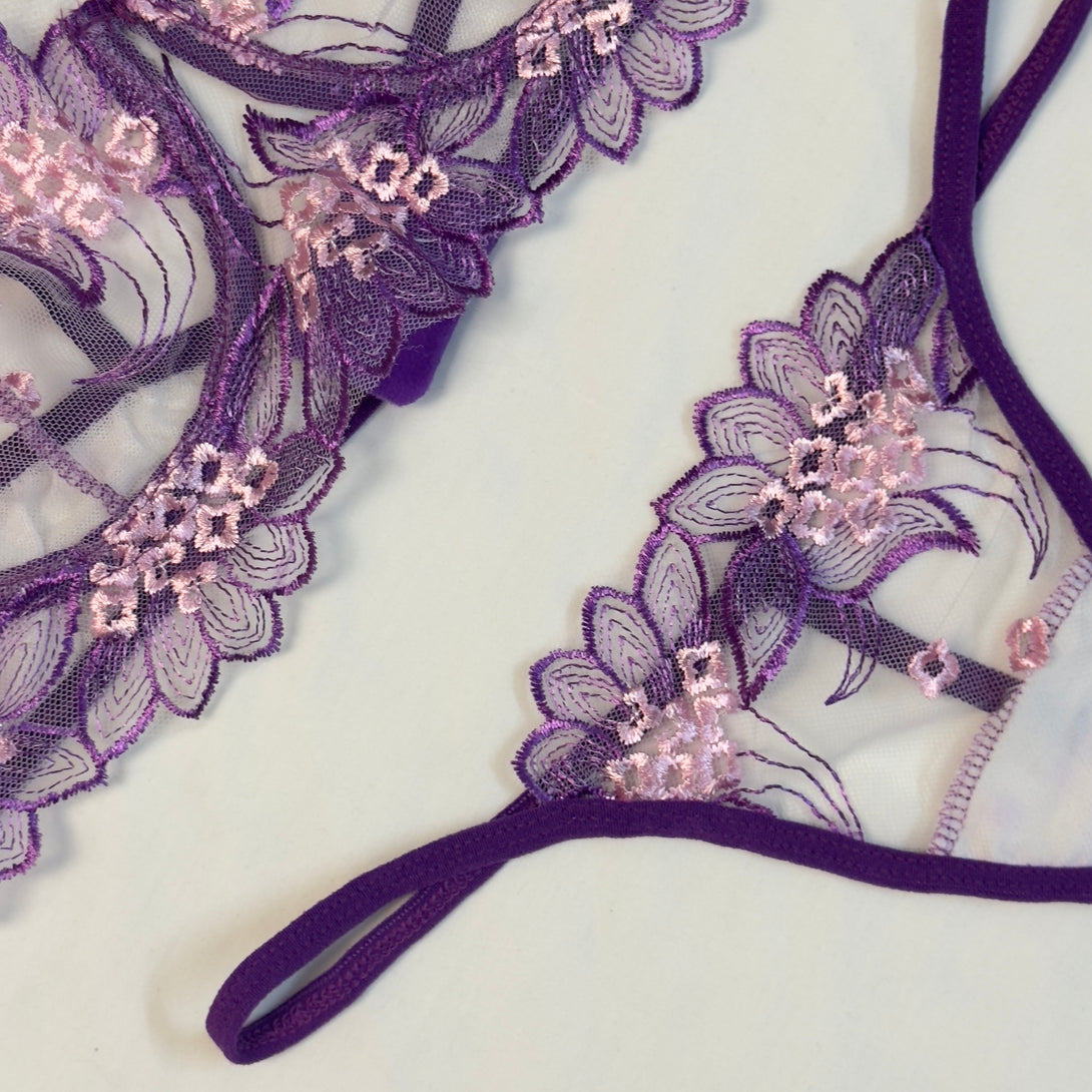 Purple Embroidered Net Bra Set – Lamaisah pink