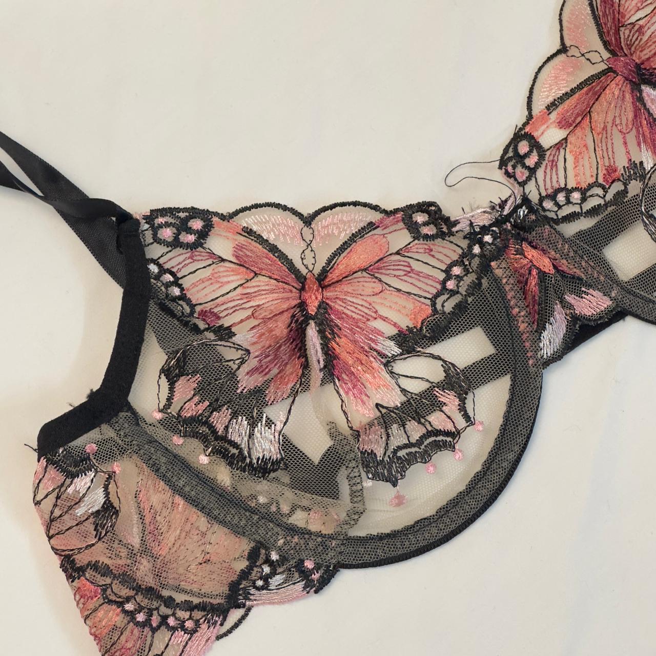 Coral Butterfly Bow Tie Net Bra Set🦩🩰🍂