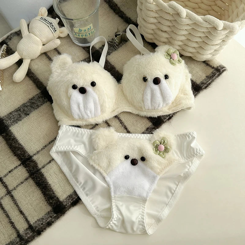 Teddy Bear Fluffy Plush Bra Set