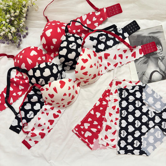 Heart Print Soft Bra Set