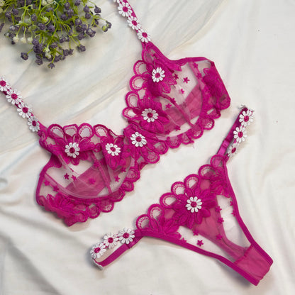 Summer Pink Net Bra Set