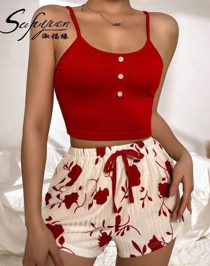 Floral Print Cami And Shorts Set