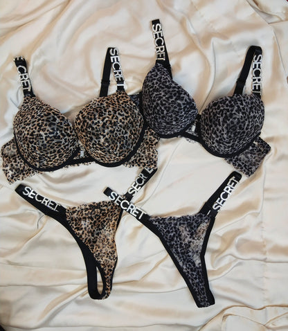 Front Open Cheetah Print Bra Set