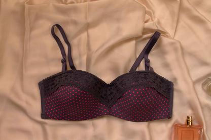 Polka Dots Half Cup Wired Push-up Bra with Removable Straps