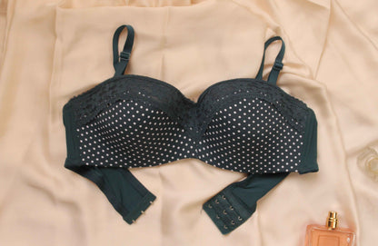 Polka Dots Half Cup Wired Push-up Bra with Removable Straps