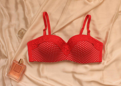 Polka Dots Half Cup Wired Push-up Bra with Removable Straps