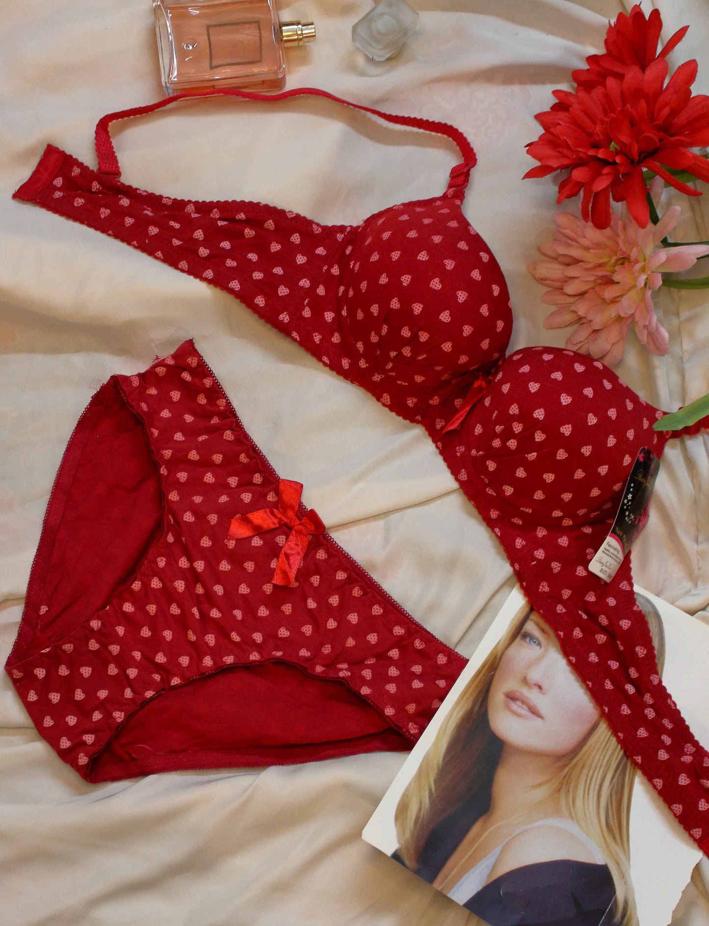 Heart Print Push Up Bra Set