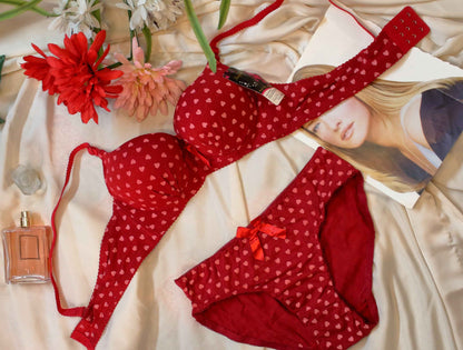 Heart Print Push Up Bra Set