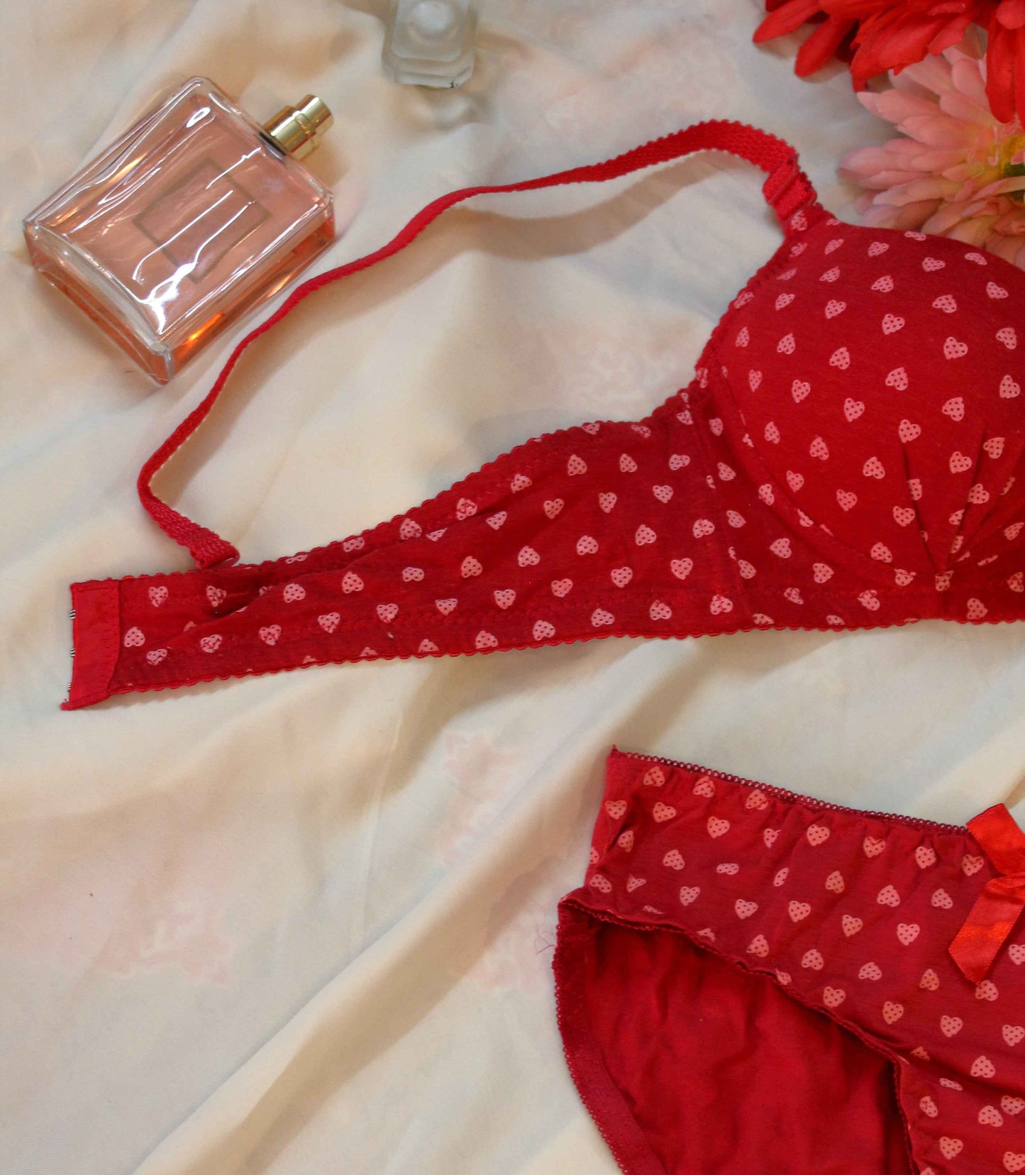 Heart Print Push Up Bra Set