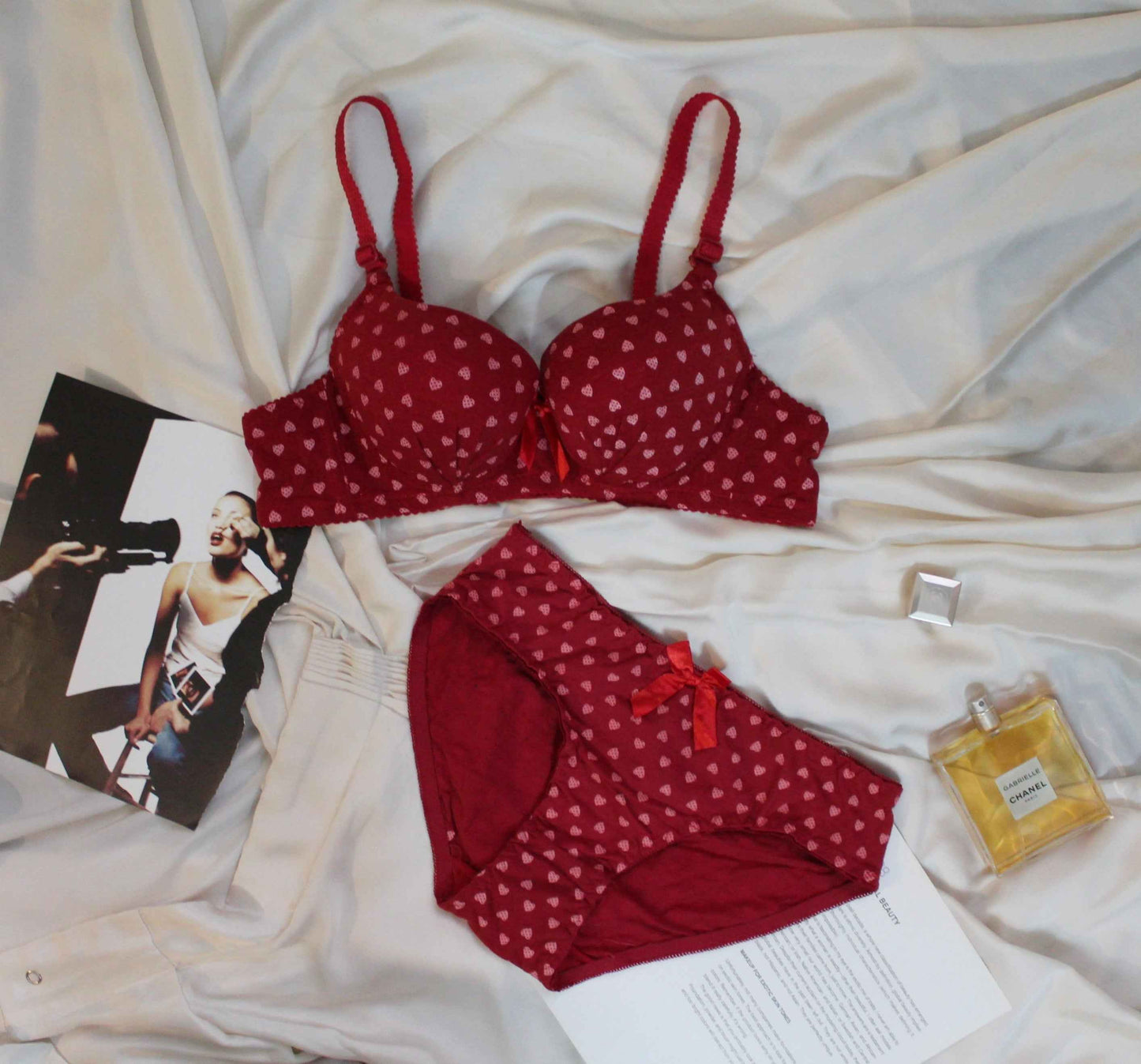 Heart Print Push Up Bra Set