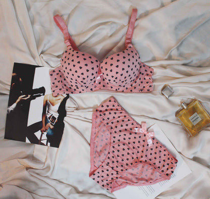 Heart Print Push Up Bra Set