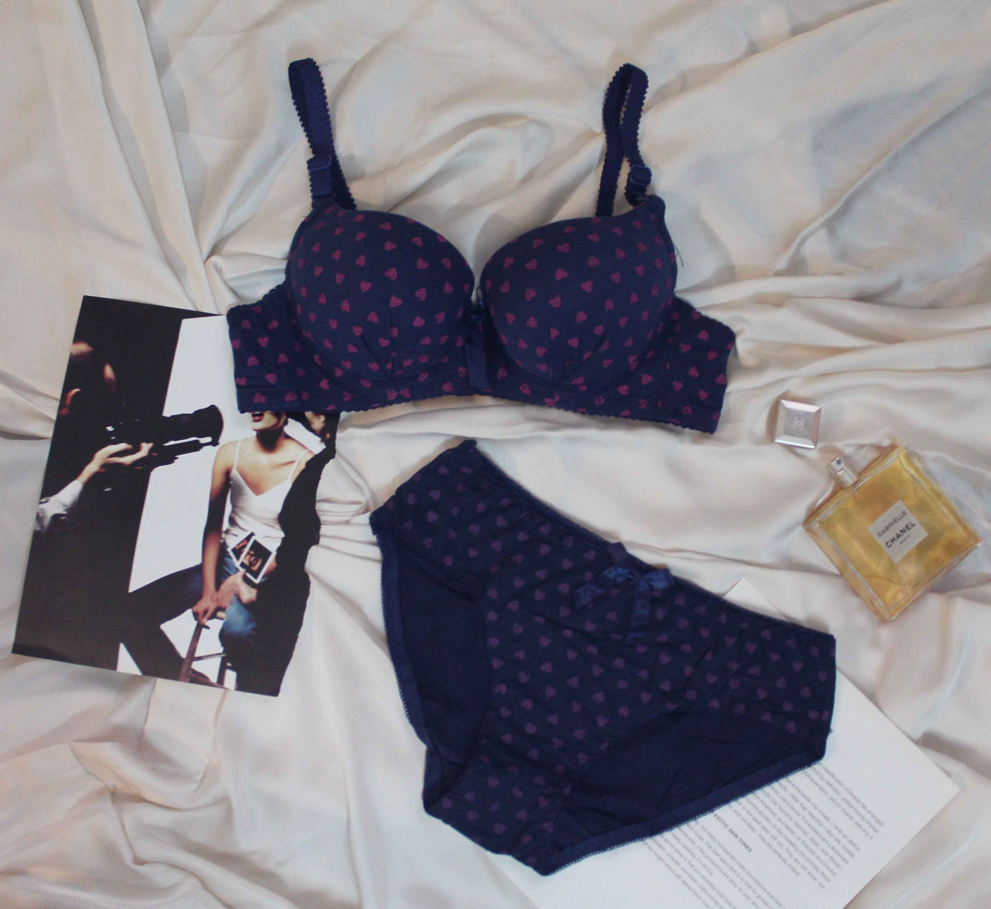 Heart Print Push Up Bra Set