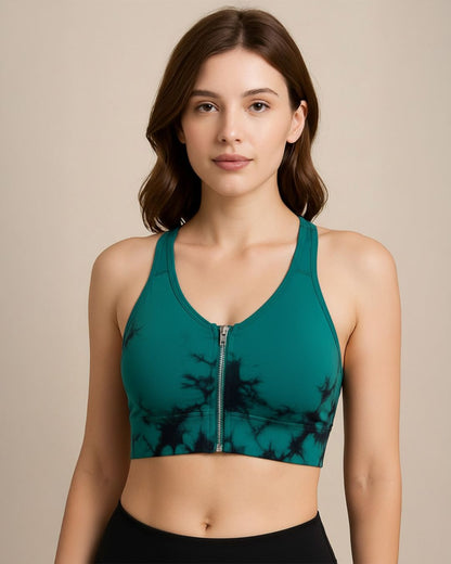 Front Zipper Tie & Dye Sports Bra