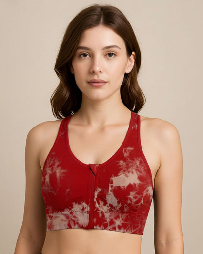 Front Zipper Tie & Dye Sports Bra