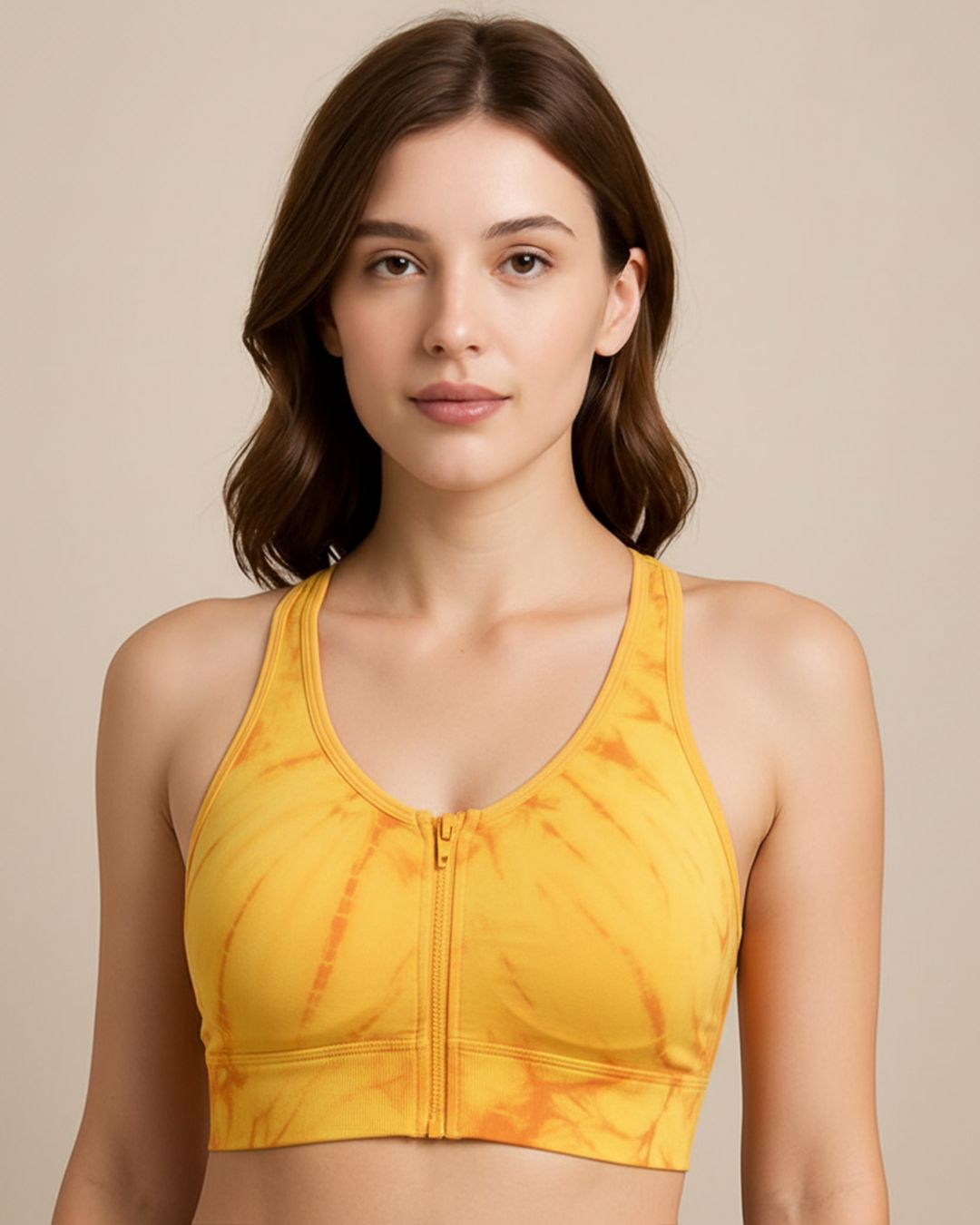 Front Zipper Tie & Dye Sports Bra
