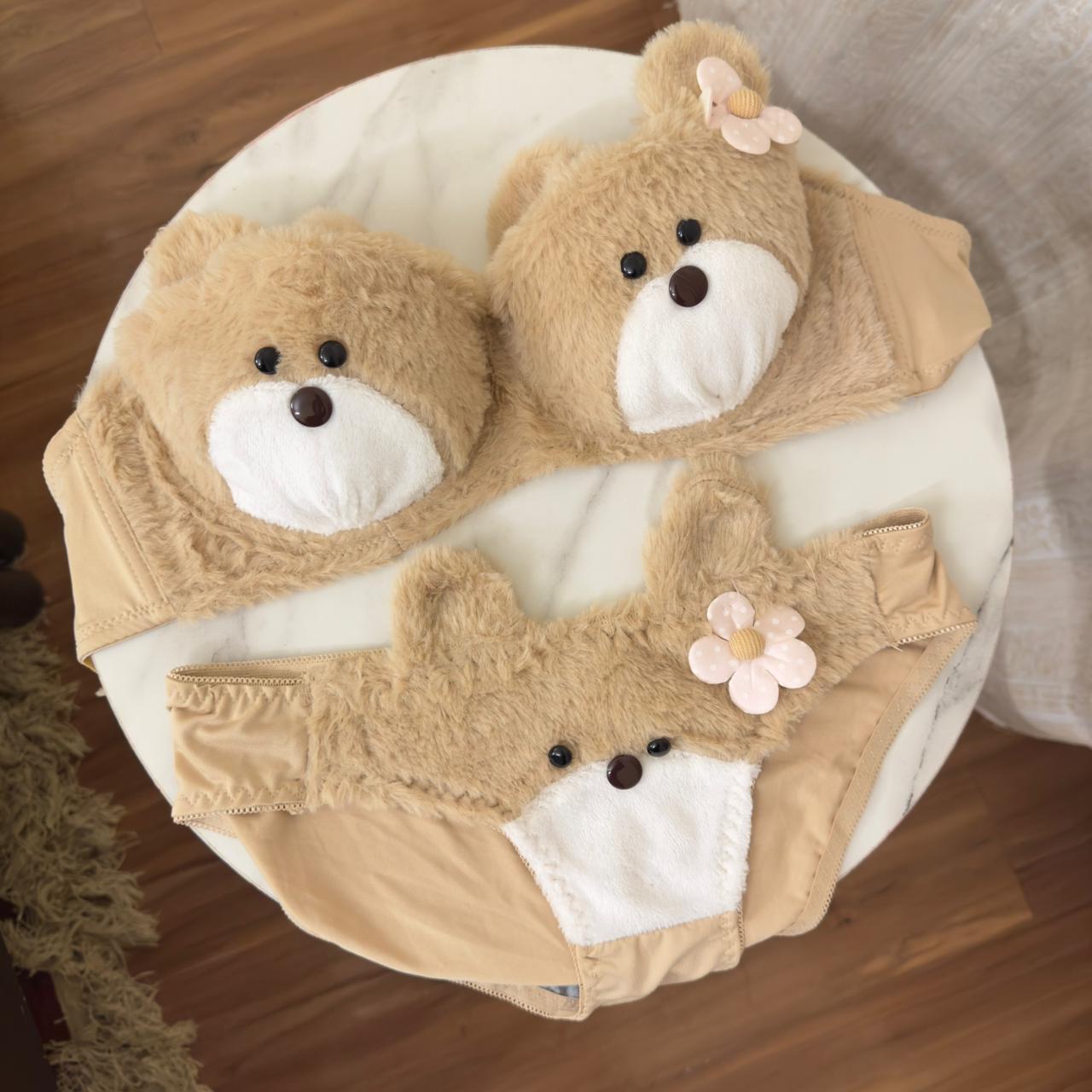 Teddy Bear Fluffy Plush Bra Set