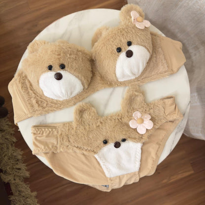 Teddy Bear Fluffy Plush Bra Set