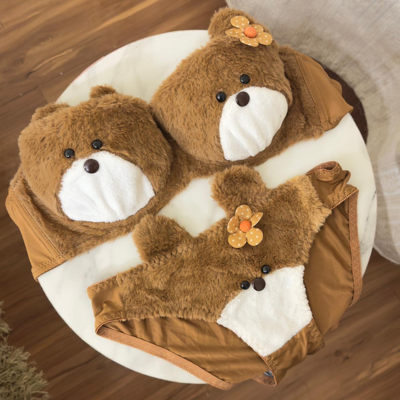 Teddy Bear Fluffy Plush Bra Set
