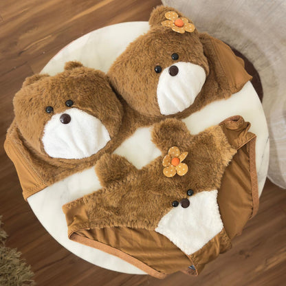 Teddy Bear Fluffy Plush Bra Set