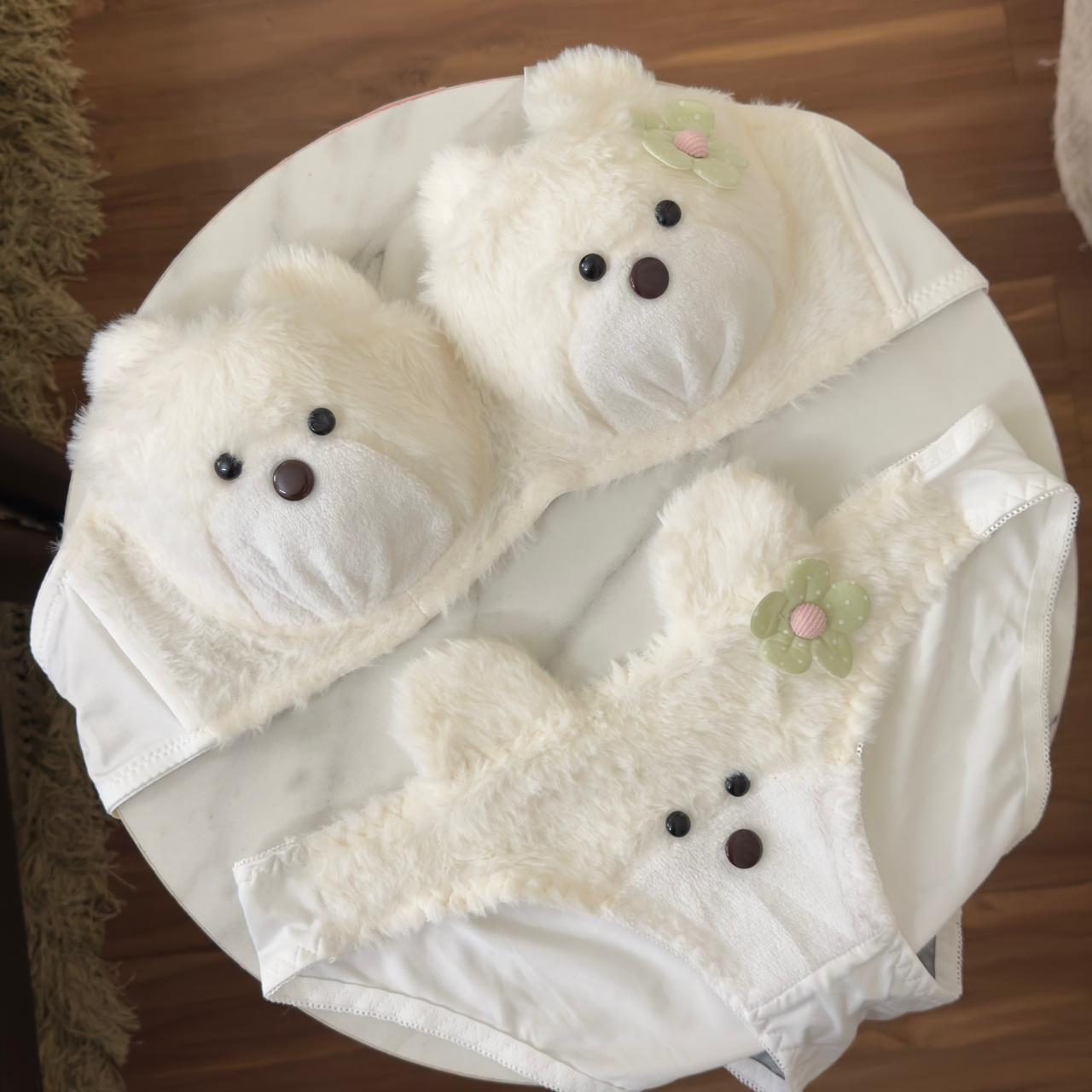 Teddy Bear Fluffy Plush Bra Set