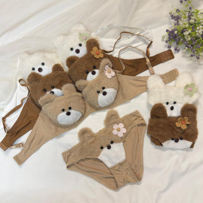 Teddy Bear Fluffy Plush Bra Set