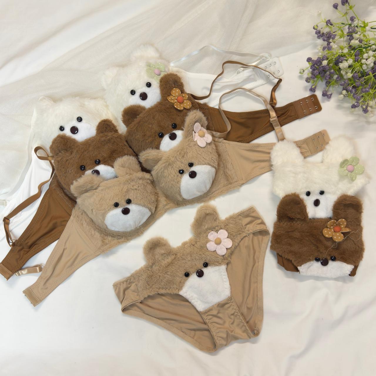 Teddy Bear Fluffy Plush Bra Set