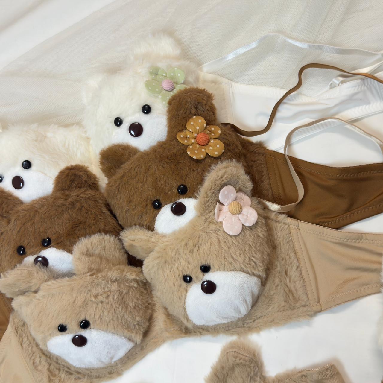 Teddy Bear Fluffy Plush Bra Set