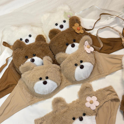 Teddy Bear Fluffy Plush Bra Set