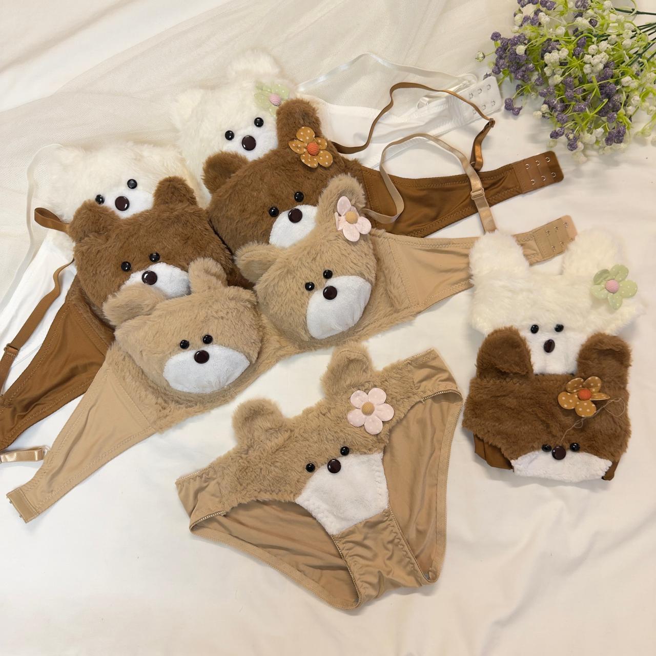Teddy Bear Fluffy Plush Bra Set