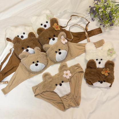 Teddy Bear Fluffy Plush Bra Set