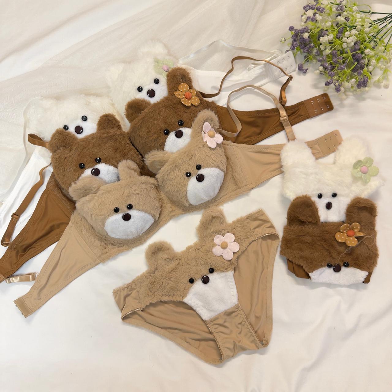 Teddy Bear Fluffy Plush Bra Set